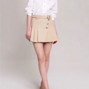 Maje Beige Pleated Mini Skirt